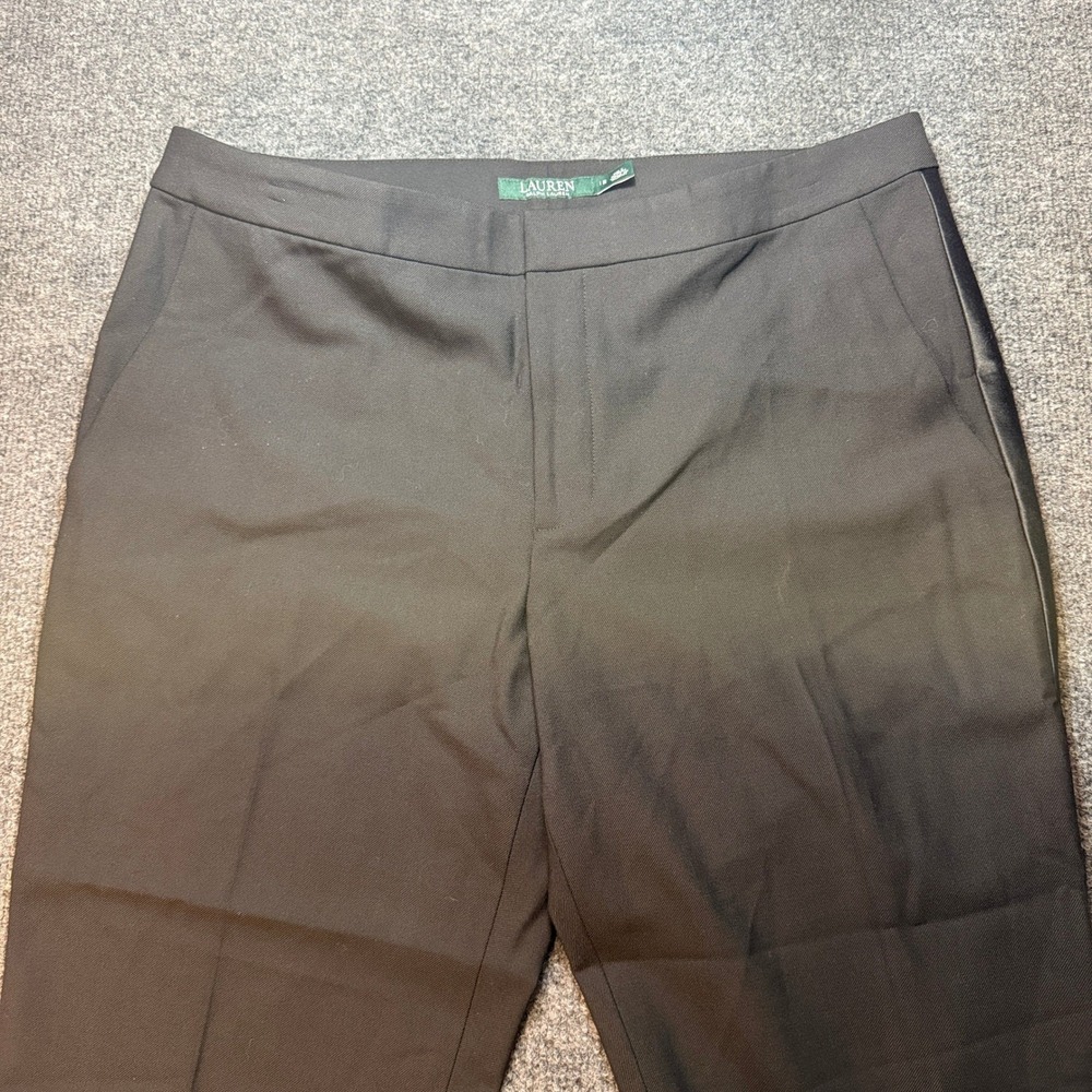 Lauren Ralph Lauren Black Wool Blend Tuxedo Dress Pants Satin Stripe Size 12 - Picture 7 of 16